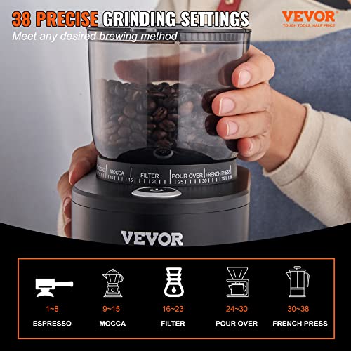 VEVOR Coffee Grinder with 38 Precise Burr Coffee Grinder 5.3-Ounce 20 Cups Coffee Bean Grinder Perfect for Drip, Mocha, Hand Brew, French Press, Espresso