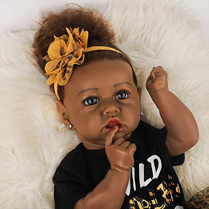 UCanaan Lifelike Reborn Baby Doll with Soft Weighted Body, African American Real Life Girl Dolls,Handmade Newborn 22 Inch Baby Dolls, Best Toddler Gift Set for Ages 3+