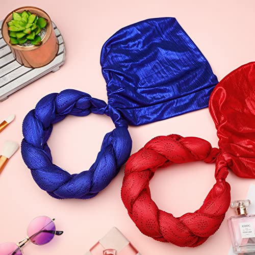 African Head Wraps for Black Women Pre Tied African Braid Turban Beanie Cap Stretchy Crystals Sequin Twisted Head Turbans for Women and Girls, 3 Colors