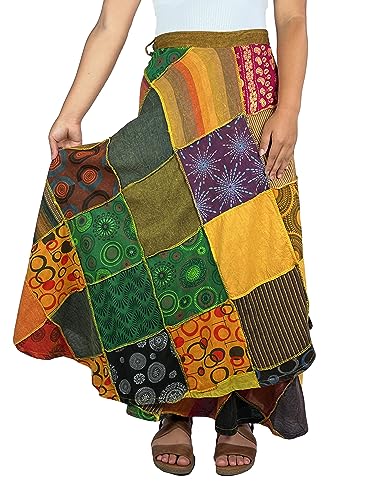 Agan Traders 411 WS Women's Hippie Wrap Boho Patch Skirt (XXL, Orange Multi 5)