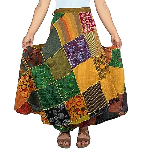 Agan Traders 411 WS Women's Hippie Wrap Boho Patch Skirt (XXL, Orange Multi 5)