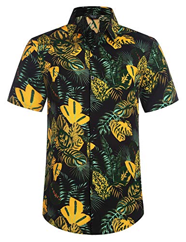 COOFANDY Men's Hawaiian Set Casual Floral Print Shirt Summer Shirt and Shorts Black