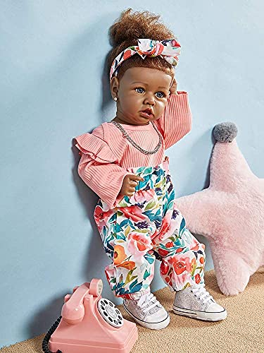 HOOMAI Lifelike Reborn Baby Dolls with Soft Body African American Realistic Girl Doll 22.8 Inch Best Birthday Gift Set
