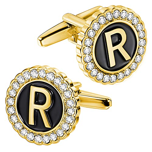 MEN'S CUFFLINKS HAWSON A-Z Initial Cufflinks for Men and Women with Clear Crystal, Silver Color Rasied Letter A-Z Cuff Links for French Shirt, Gift for Normal and Business Wearing, Metal, not known