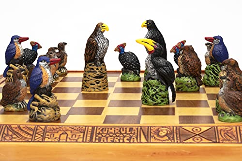 Mini African Bird Chess Set. Includes Animal Chess Board & Animal Chess Pieces. This Unique Chess Set is Hand-Painted in South Africa