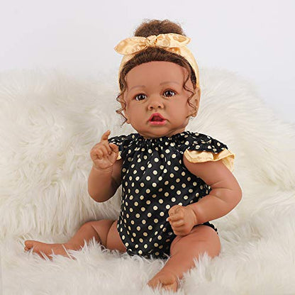 HOOMAI Lifelike Reborn Baby Dolls with Soft Body African American Realistic Girl Doll 22.10 Inch Best Birthday Gift Set