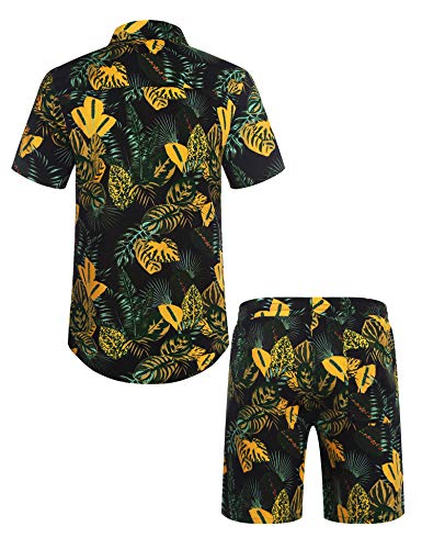 COOFANDY Men's Hawaiian Set Casual Floral Print Shirt Summer Shirt and Shorts Black