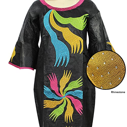 TIDOIRSA African Dresses for Women, 3/4 Sleeves Jacquard Fabric Wedding Dress with Scarf (2XL, Black)