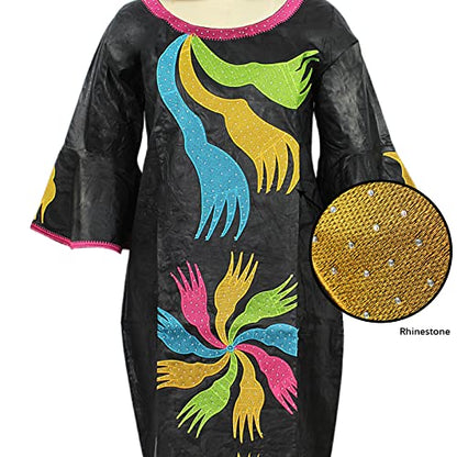 TIDOIRSA African Dresses for Women, 3/4 Sleeves Jacquard Fabric Wedding Dress with Scarf (2XL, Black)