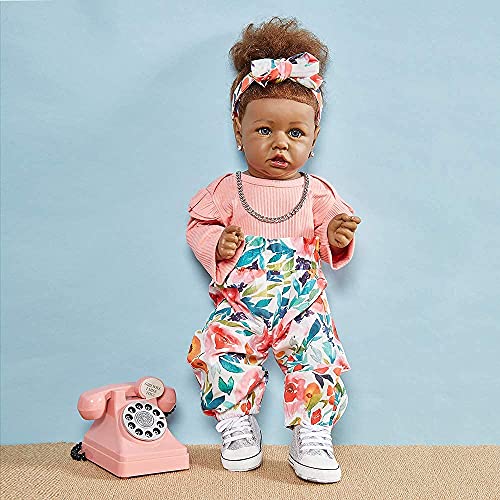 HOOMAI Lifelike Reborn Baby Dolls with Soft Body African American Realistic Girl Doll 22.8 Inch Best Birthday Gift Set