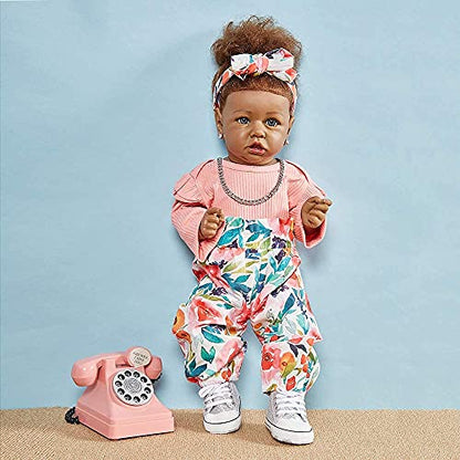 HOOMAI Lifelike Reborn Baby Dolls with Soft Body African American Realistic Girl Doll 22.8 Inch Best Birthday Gift Set