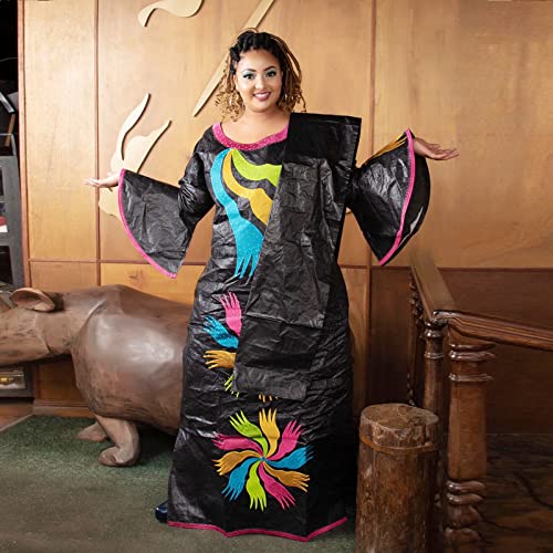 TIDOIRSA African Dresses for Women, 3/4 Sleeves Jacquard Fabric Wedding Dress with Scarf (2XL, Black)
