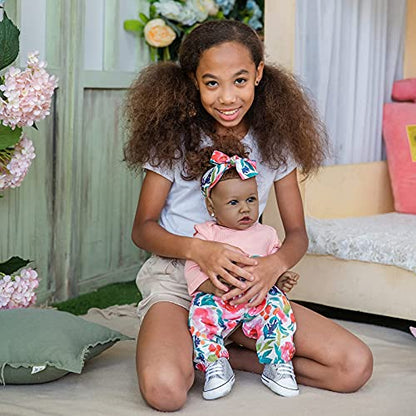 HOOMAI Lifelike Reborn Baby Dolls with Soft Body African American Realistic Girl Doll 22.8 Inch Best Birthday Gift Set