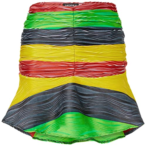Theophillio, Women's Rasta Printed Ruche Skirt, M