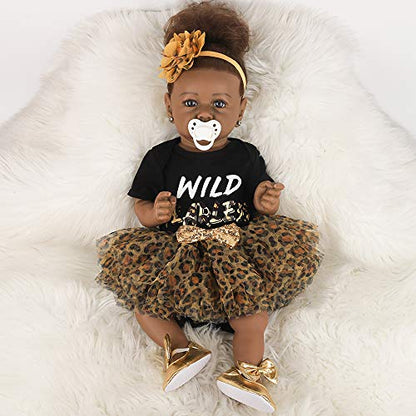 UCanaan Lifelike Reborn Baby Doll with Soft Weighted Body, African American Real Life Girl Dolls,Handmade Newborn 22 Inch Baby Dolls, Best Toddler Gift Set for Ages 3+