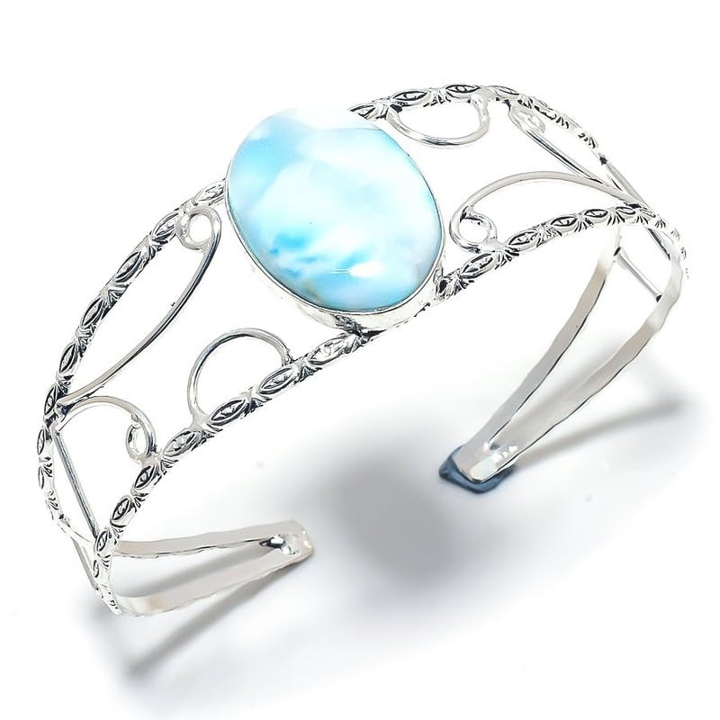 Republic Larimar Gemstone Handmade 925 Sterling Silver Cuff Bracelet Adjustable