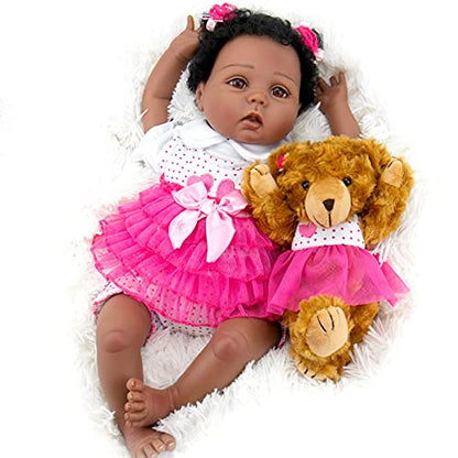 Milidool Reborn Baby Dolls Black African American Lifelike Girl Dolls 22 inch with Feeding Toys Set for Kids 3+