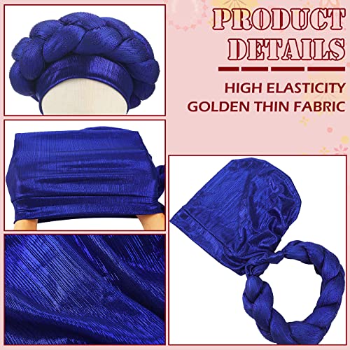 African Head Wraps for Black Women Pre Tied African Braid Turban Beanie Cap Stretchy Crystals Sequin Twisted Head Turbans for Women and Girls, 3 Colors