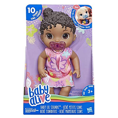 Baby Alive Baby Lil Sounds: Interactive Black Hair Baby Doll for Girls & Boys Ages 3 & Up, Makes 10 Sound Effects, Including Giggles, Cries, Baby Doll with Pacifier