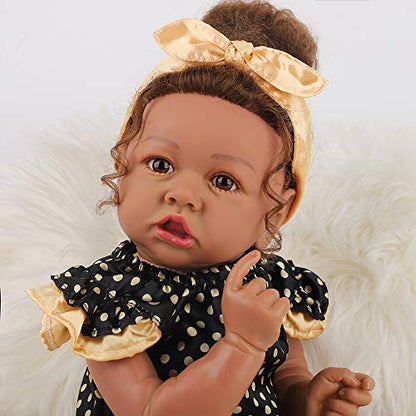HOOMAI Lifelike Reborn Baby Dolls with Soft Body African American Realistic Girl Doll 22.10 Inch Best Birthday Gift Set