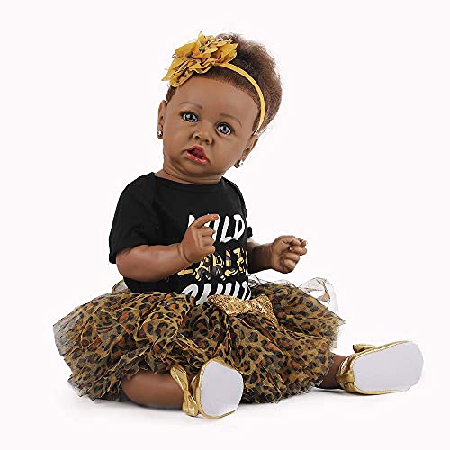 UCanaan Lifelike Reborn Baby Doll with Soft Weighted Body, African American Real Life Girl Dolls,Handmade Newborn 22 Inch Baby Dolls, Best Toddler Gift Set for Ages 3+