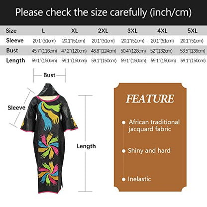 TIDOIRSA African Dresses for Women, 3/4 Sleeves Jacquard Fabric Wedding Dress with Scarf (2XL, Black)