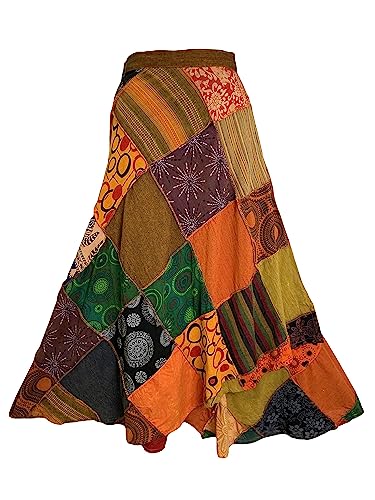 Agan Traders 411 WS Women's Hippie Wrap Boho Patch Skirt (XXL, Orange Multi 5)