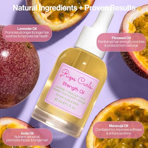 Rizos Curls Strength Oil, Promote Stronger, Longer & Thicker Hair, Improve Split Ends and Repair Dry Brittle Hair, Protects Against Damage & Breakage with Lavender Oil, 1 oz