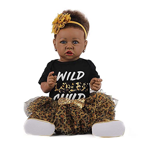 UCanaan Lifelike Reborn Baby Doll with Soft Weighted Body, African American Real Life Girl Dolls,Handmade Newborn 22 Inch Baby Dolls, Best Toddler Gift Set for Ages 3+
