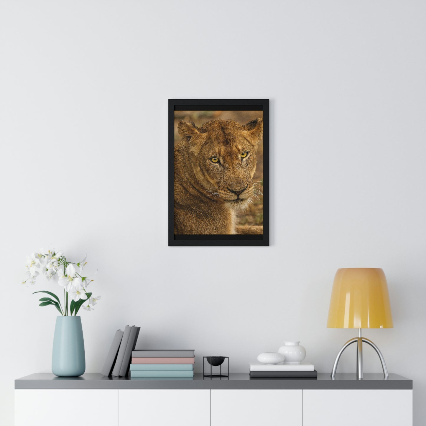 CLOSE TO AN AFRICAN LIONESS Premium Framed Vertical Poster by SobG Designs