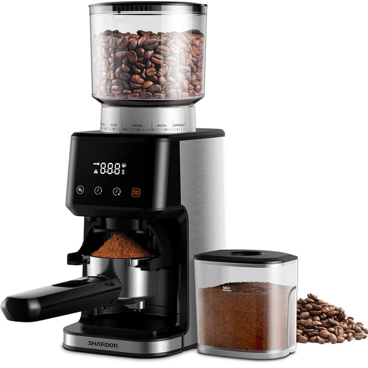 SHARDOR Anti-static Conical Burr Coffee Bean Grinder for Espresso with Precision Timer, Touchscreen Adjustable Electric Burr Mill with 51 Precise Settings for Home Use, Brushed Stainless Steel