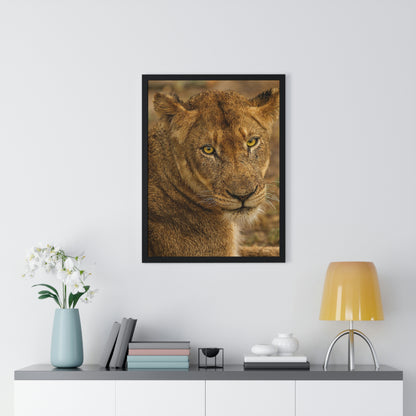 CLOSE TO AN AFRICAN LIONESS Premium Framed Vertical Poster by SobG Designs
