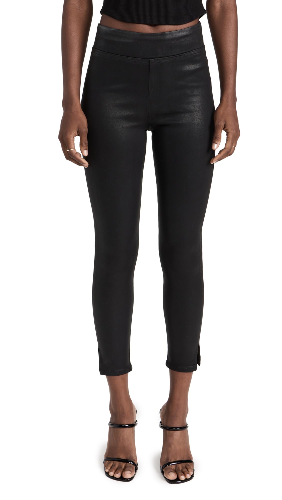 FRAME Women's Jetset Crop Slit Skinny Jeans, Noir Coated, Black, S