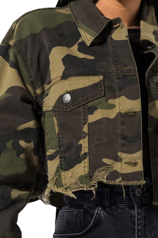 sexycherry Camo Jacket for Women Lightweight Camouflage Jackets Long Sleeve Frayed Coat with Pockets Button Down Large