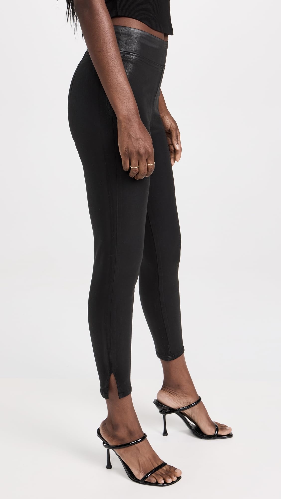 FRAME Women's Jetset Crop Slit Skinny Jeans, Noir Coated, Black, S