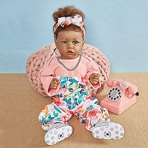 HOOMAI Lifelike Reborn Baby Dolls with Soft Body African American Realistic Girl Doll 22.8 Inch Best Birthday Gift Set