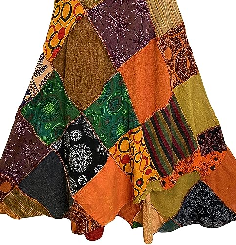 Agan Traders 411 WS Women's Hippie Wrap Boho Patch Skirt (XXL, Orange Multi 5)