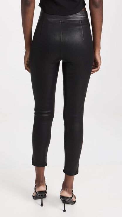 FRAME Women's Jetset Crop Slit Skinny Jeans, Noir Coated, Black, S