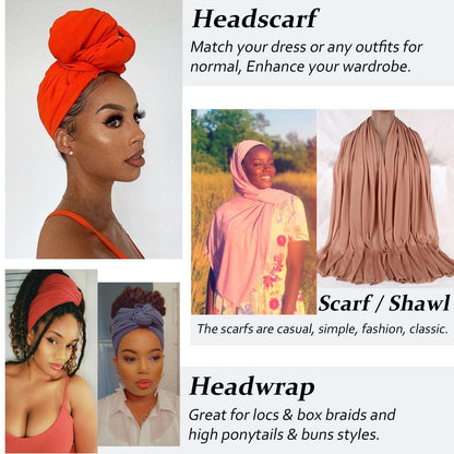XTREND 4 Pieces Stretch Jersey Head Wrap Knit Turban Urban Hairband Scarf Fashion Headband Solid Color Breathable Ultra Soft Extra Long Head Band Tie for Women (Black, Army Green, Turmeric, Orange)