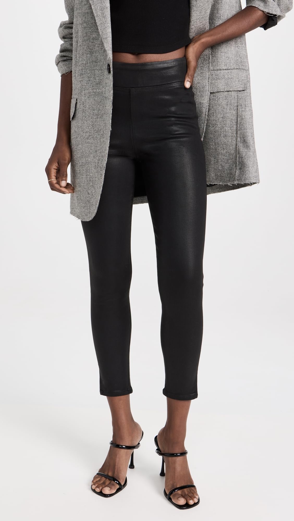 FRAME Women's Jetset Crop Slit Skinny Jeans, Noir Coated, Black, S