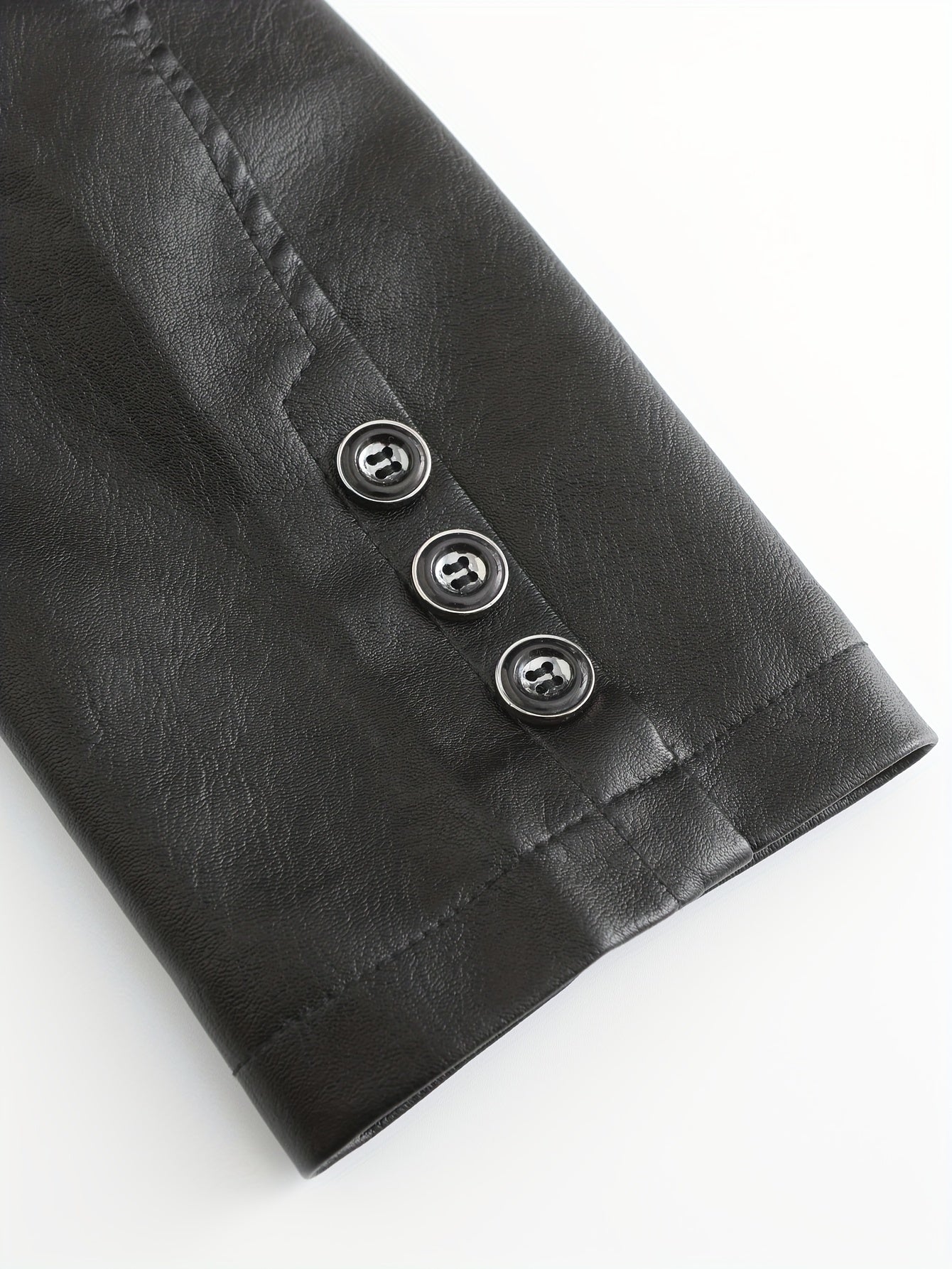 Plus Size Men's Lapel Solid Color Button Leather Suit, Loose Oversize Motorcycle Jacket Coat