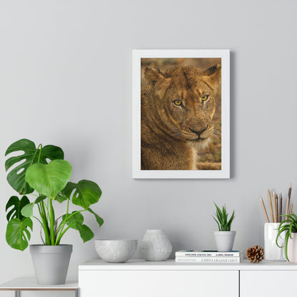 CLOSE TO AN AFRICAN LIONESS Premium Framed Vertical Poster by SobG Designs