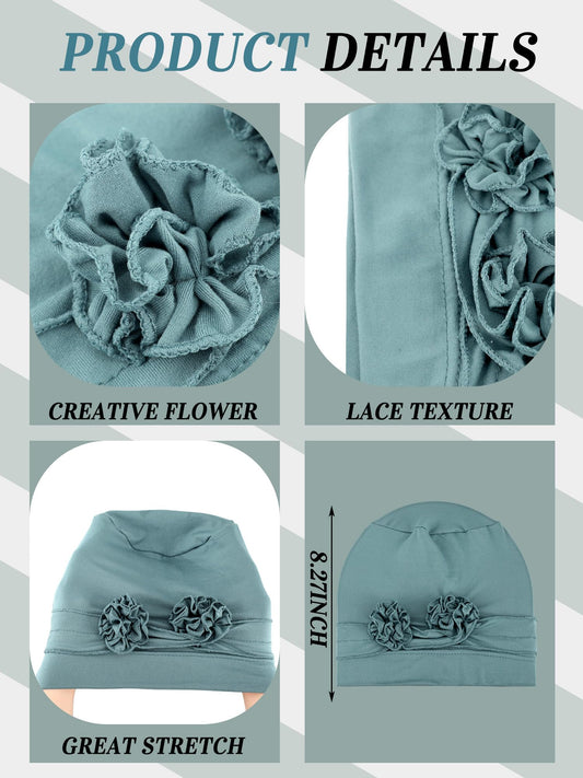 JenPen 6 Pieces Women Turban Flower Caps Chemo Headwear Cap Vintage Soft Turbans Beanies Headscarf Elastic Headwrap Hat (Bright Color,Delicate Style)