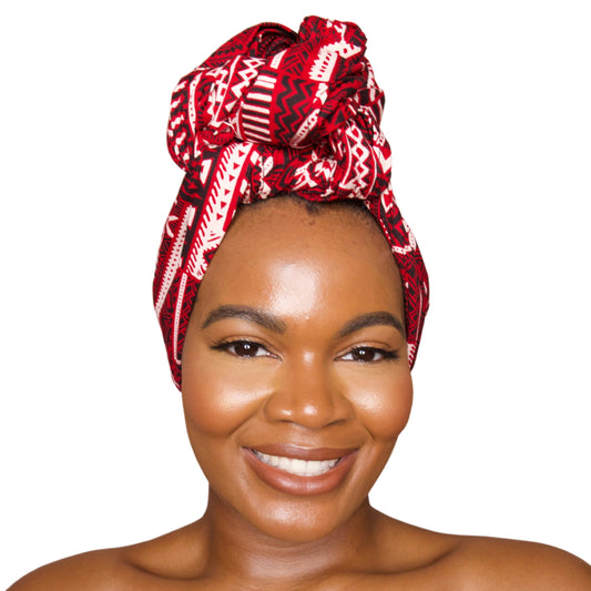 Touch of a Queen Kente Red African Print Pattern Head Wrap for Black Women Scarf Headband Turban Stole Headwrap for Women (Morayo Red Kente Ankara Head dress)