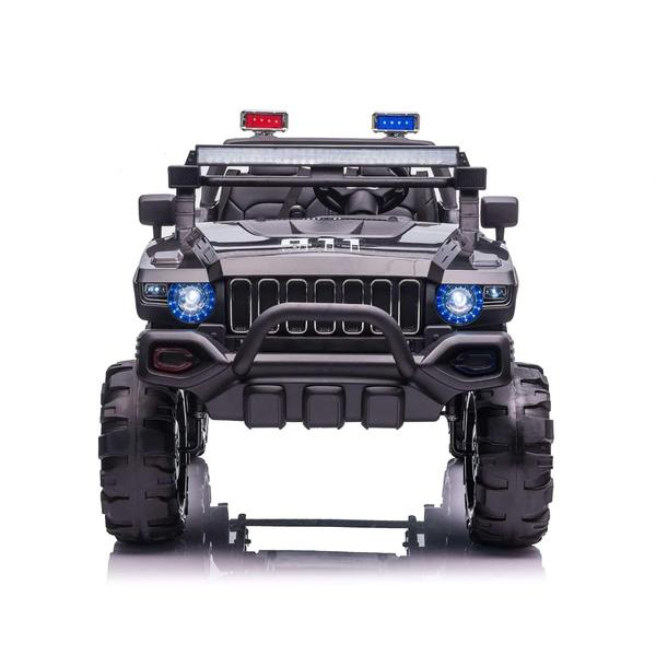 12V Police Truck Ride on 2 Seater with Parental Remote Control for 3-8 Years (Black)
