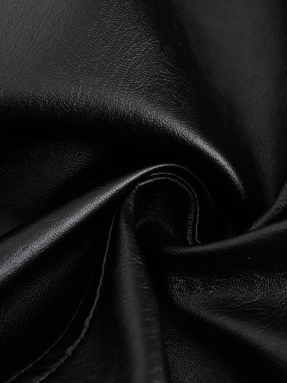 Plus Size Men's Lapel Solid Color Button Leather Suit, Loose Oversize Motorcycle Jacket Coat