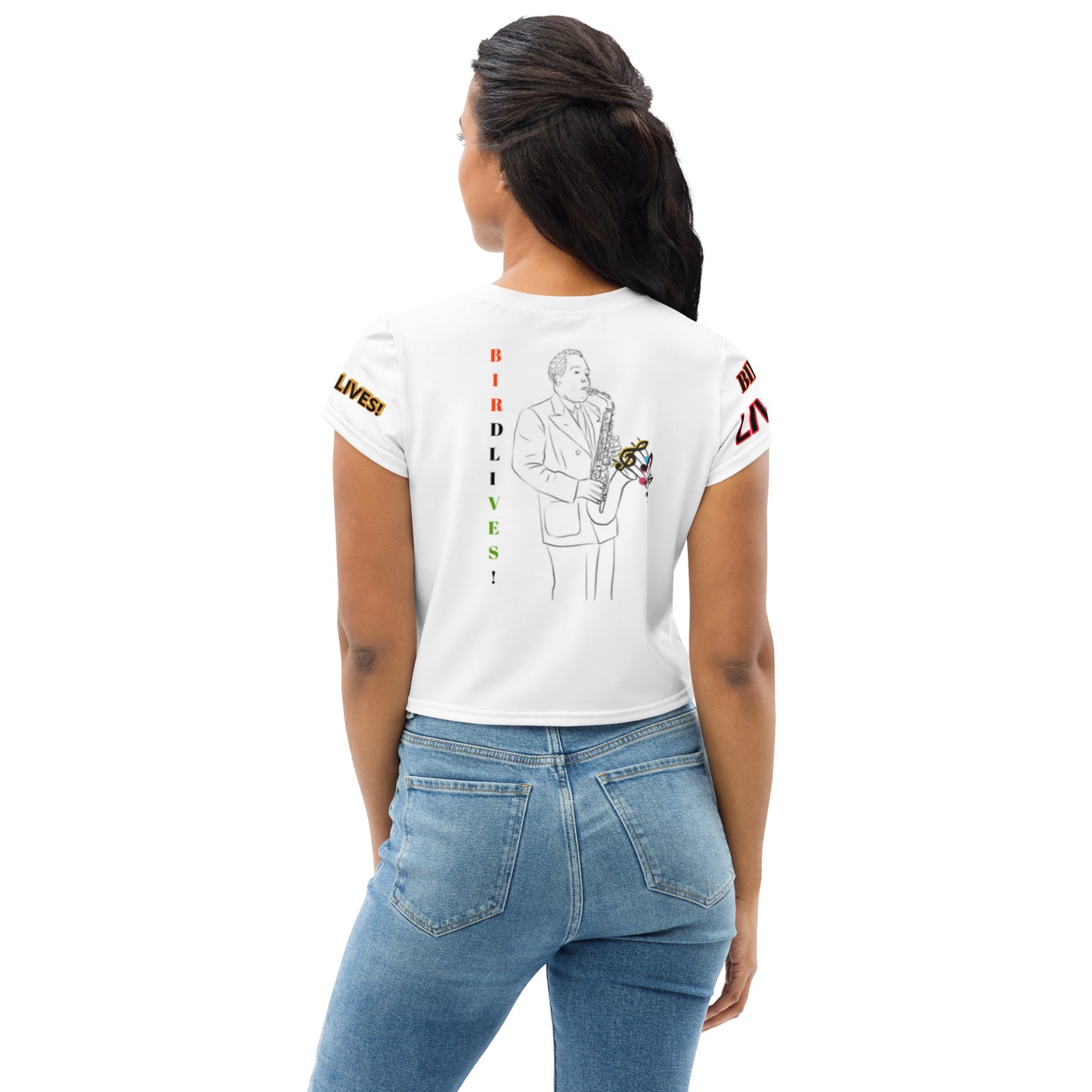 BIRD LIVES ! All-Over Print Crop Tee by SobG Designs