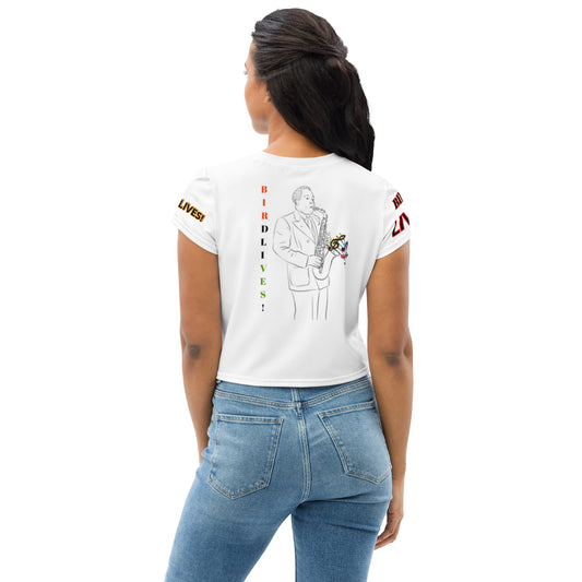 BIRD LIVES ! All-Over Print Crop Tee by SobG Designs