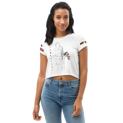 BIRD LIVES ! All-Over Print Crop Tee by SobG Designs