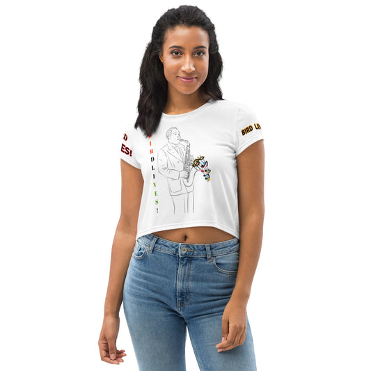 BIRD LIVES ! All-Over Print Crop Tee by SobG Designs